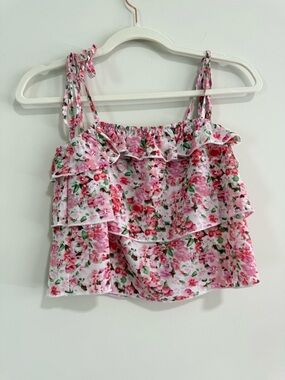 Skue Ruffled Floral Tie-Shoulder Crop Top. Size XS. Like New